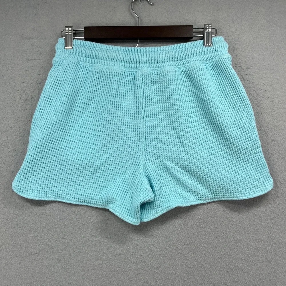 Aerie Waffle Knit Lounge Shorts Womens XS Blue Dolphin Hem Drawstring Thermal